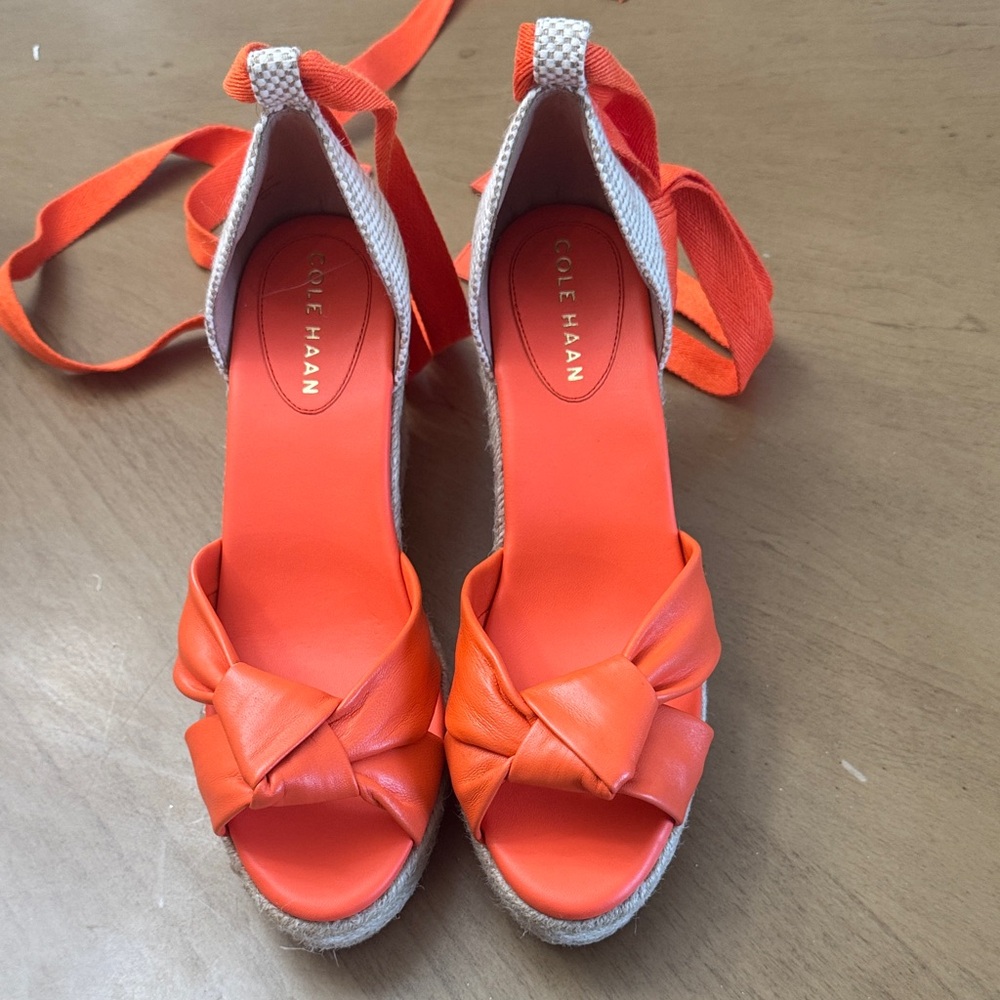 New!!! Cole Haan Women's Bright Orange Espadrille Wedges